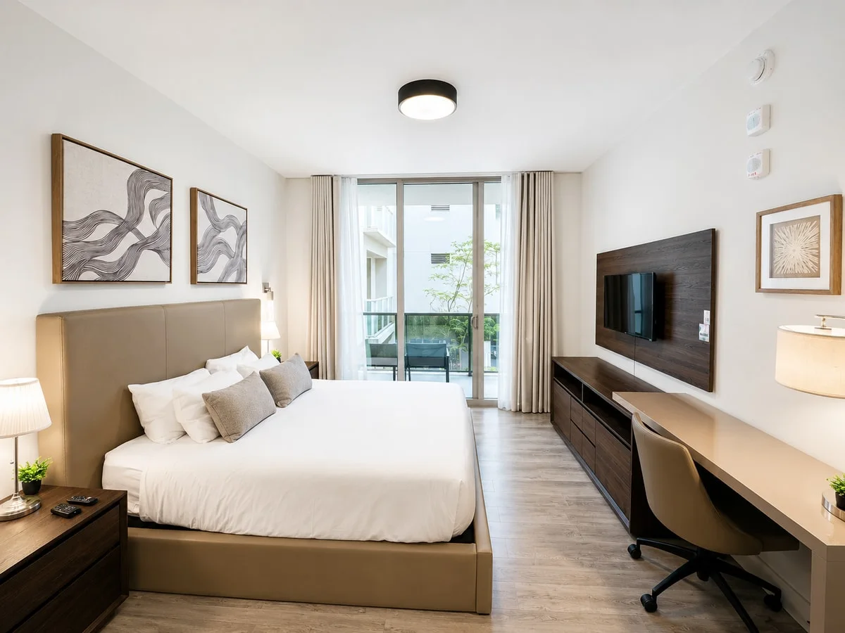 Dormitorio con escritorio